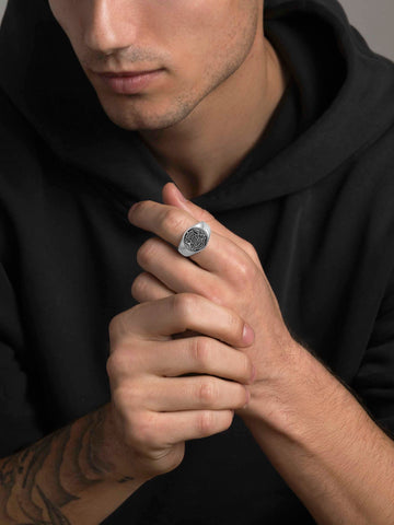 Nialaya Men's Ring Men's Stainless Steel Crest Ring